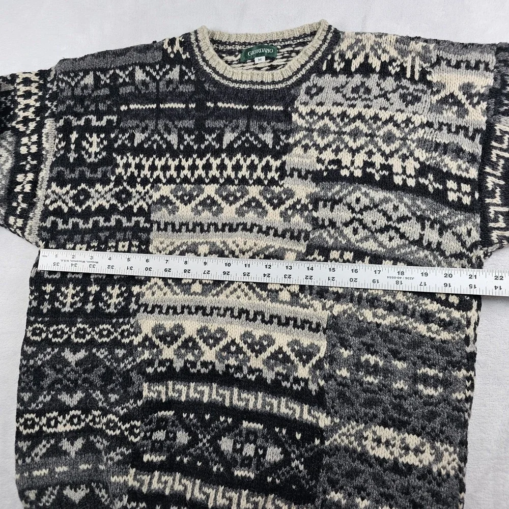 Vtg Giordano 100% Shetland Wool Knit Sweater Men M Snowflake Nordic Ski Pullover